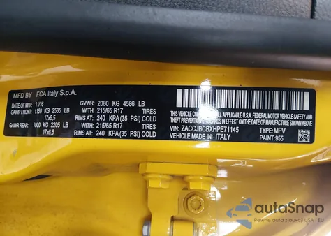 2017 Jeep Renegade Trailhawk 4X4 z USA, uszkodzony, nr VIN ZACCJBCBXHPE71145